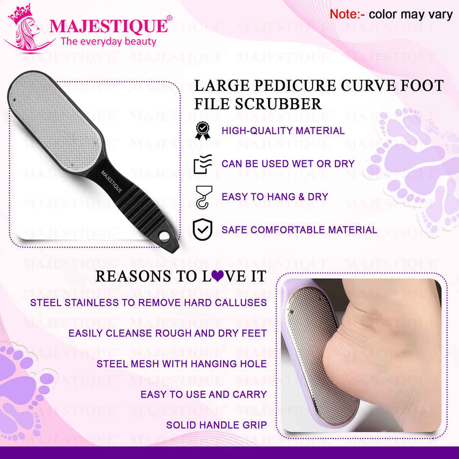 Majestique Curved Foot Scrubber | Pedicure Tool for Dead Skin Removal | Multicolor