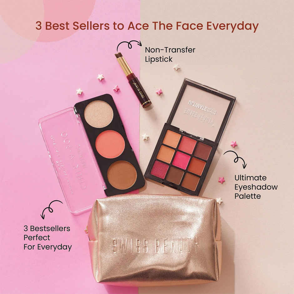 Swiss Beauty Everyday Ultimate Makeup Kit| Eyeshadow | Lipstick| Highlighter & Blusher & Pouch
