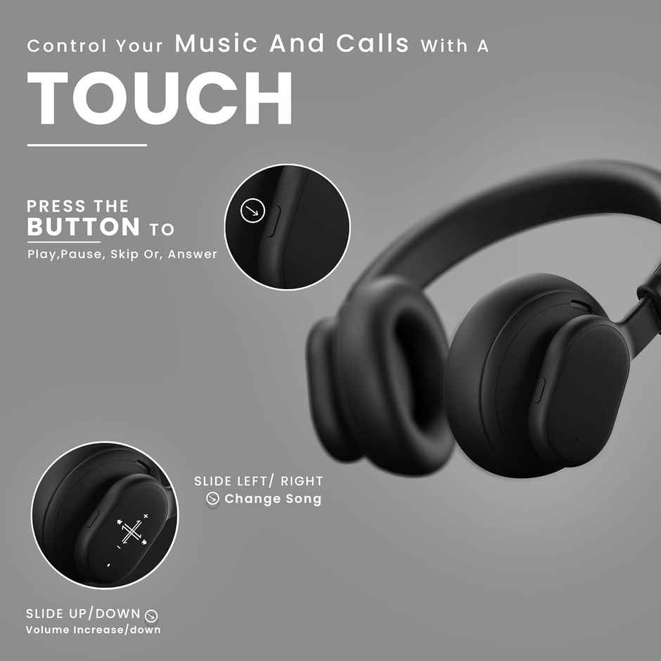 Hammer Touch Control Bash Max Over The Ear Wireless Bluetooth Headphones With Mic - Black