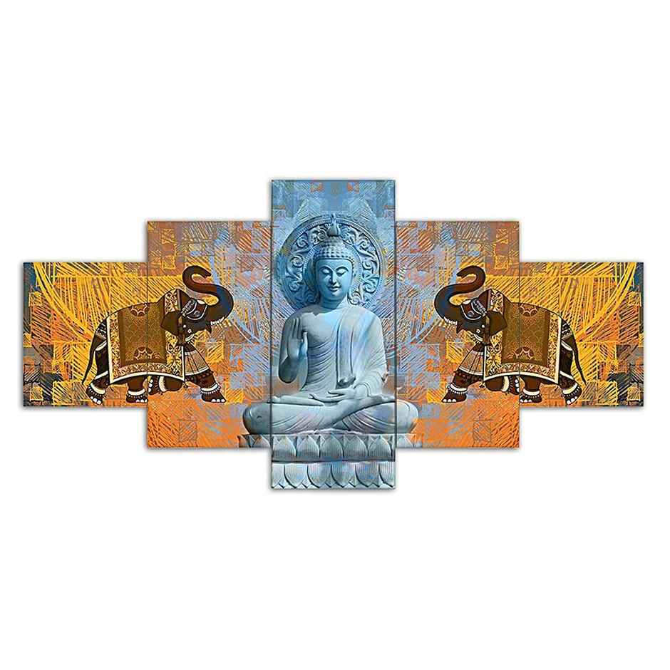 Perpetual Buddha Wall Painting for Living Room - Set of 5 - 3D Scenery - 75 x 43 cm - with Frames