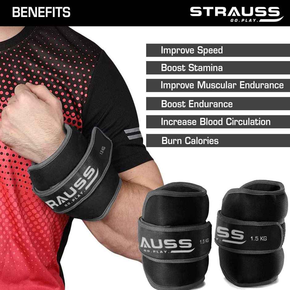 Strauss Round Shape Ankle Weight, 1.5 Kg (Each), Pair, (Grey)