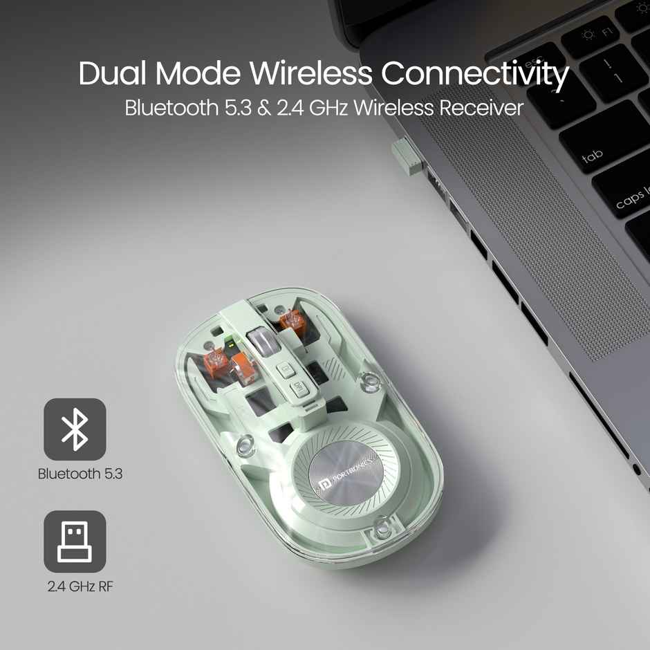 Portronics Toad 8 Transparent Wireless Bluetooth Mouse with Rechargeable Battery | Green