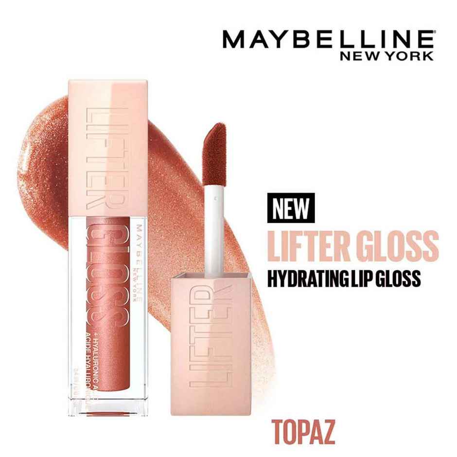 Maybelline New York Lifter Gloss - Topaz, Tinted Lip Gloss With Hyaluronic Acid, Long-lasting