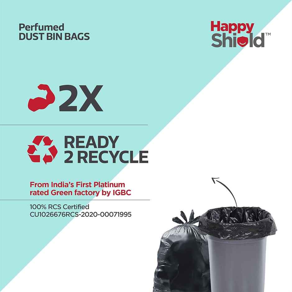 Happy Shield - Perfumed Garbage Bags (90 Pieces), Medium (19 X 21 Inches) Pack Of 3 - Black