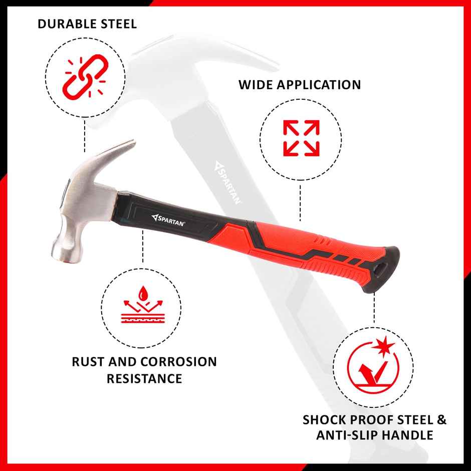 Spartan 8oz Claw Hammer | Magnetic Nail Holder | Fiberglass Grip | DIY Carpentry