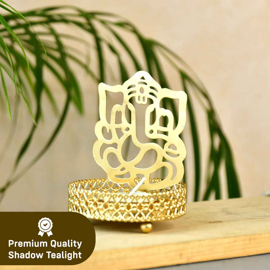 Shadow Ganesh Ji Tealight Candle Holder | Metal | Gold | Party Propz