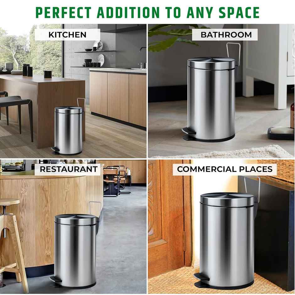 Robustt Stainless Steel Dustbin - 5 L | Silver
