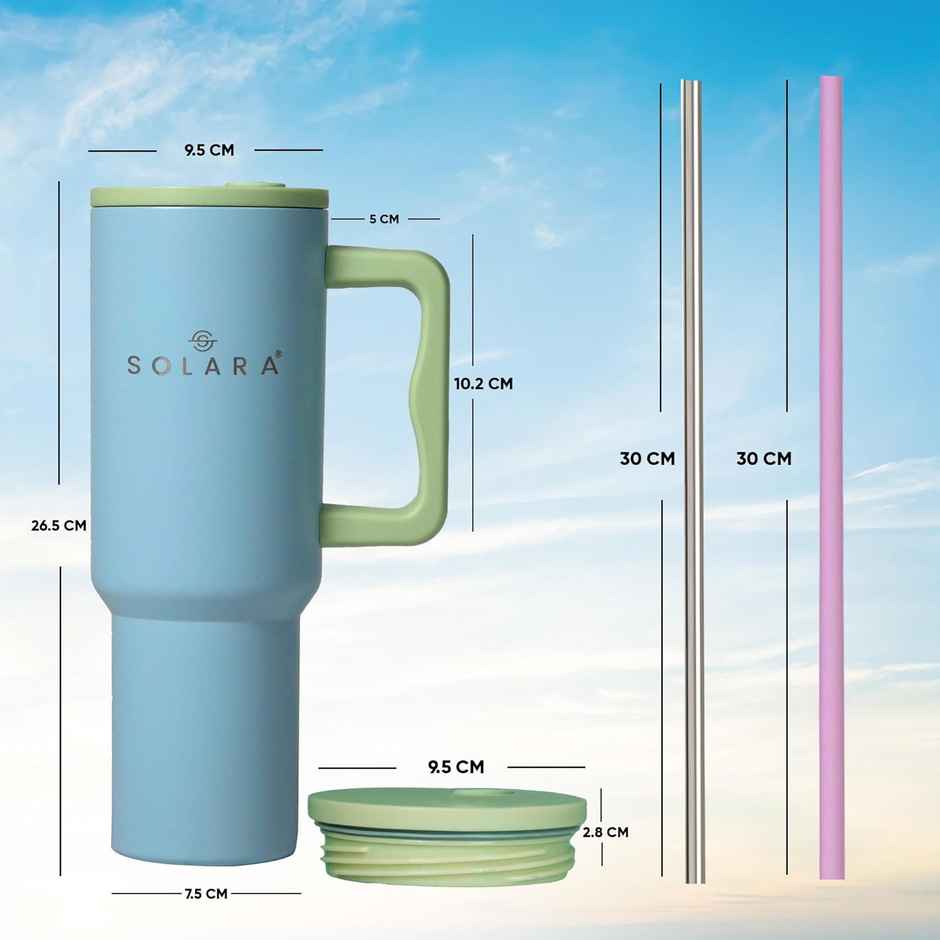 Solara Echo Insulated Tumbler Bottle with Lid and 2 Straws | Blue Hawaii - 1.2 L