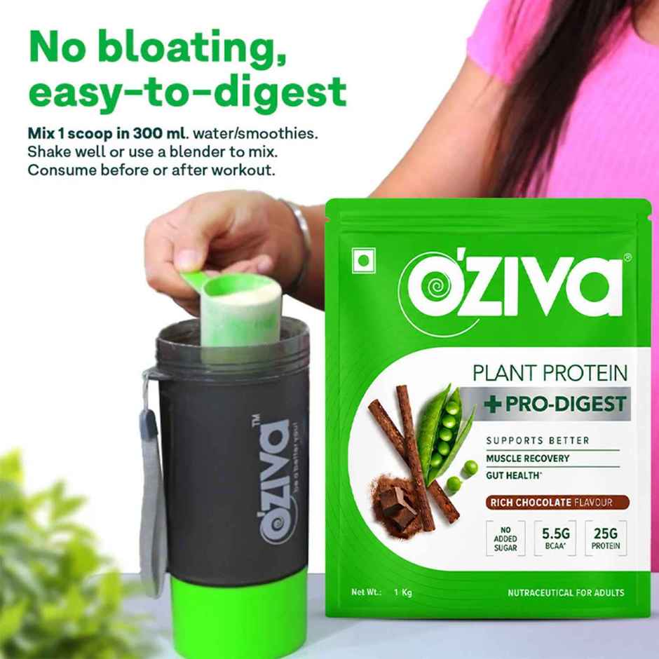 Oziva Bioactive Plant Protein Powder , 25g Protein | 5.5g Bcaa | Eaa | Sugar Free - Choclate , 1 Kg