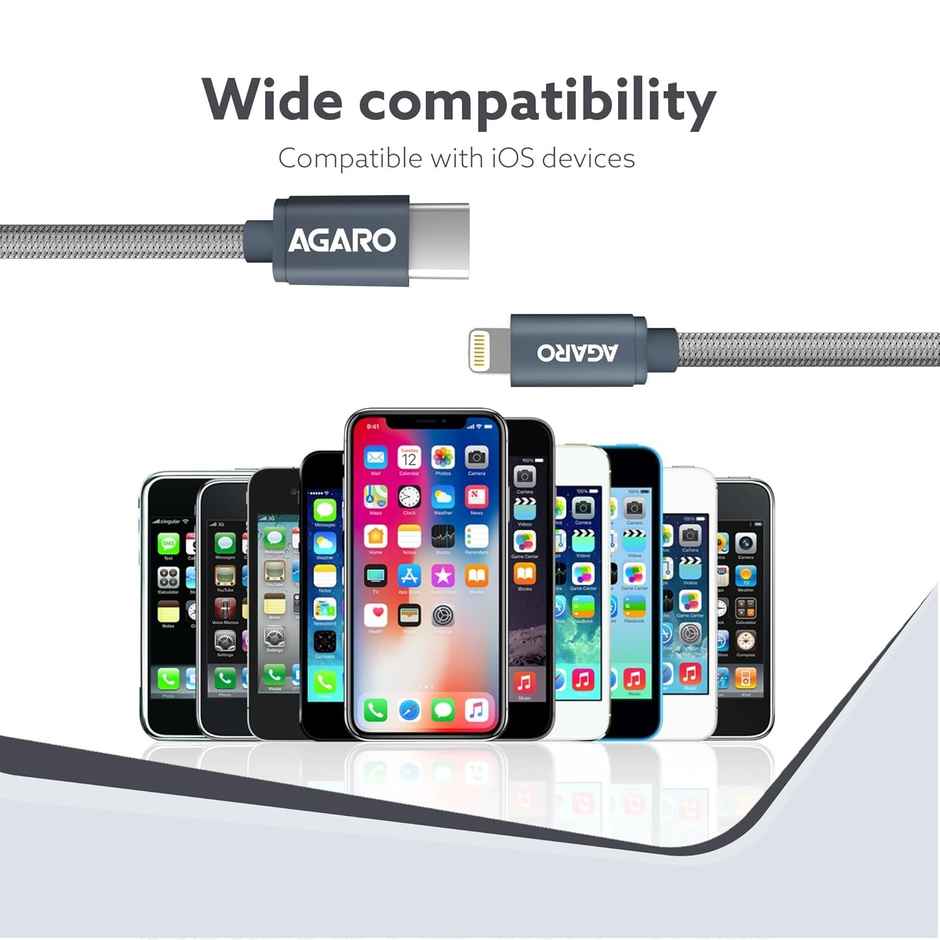 Agaro Blaze Type C To Lightning Cable Nylon Braided (1m) - Grey