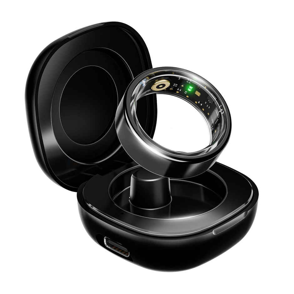 boAt SmartRing Active w/ Health Monitor, Magnetic Charging Case & Crest App (Size 9, Midnight Black)