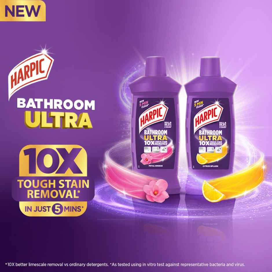 Harpic Original Toilet Cleaner Liquid (600ml) & Harpic Bathroom Ultra 10X Tough Stain Remover Petal (500ml) Combo