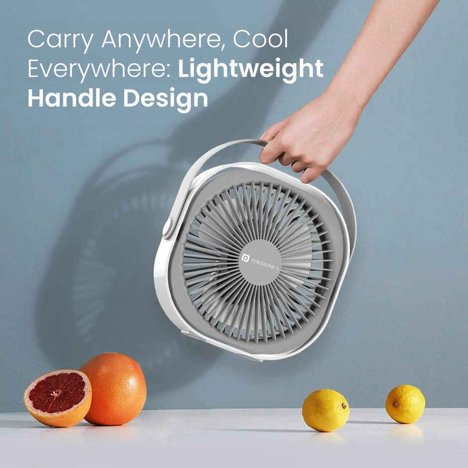 Portronics CoolCube Desktop Fan with 2400 mAh Battery | Type-C Charging | White