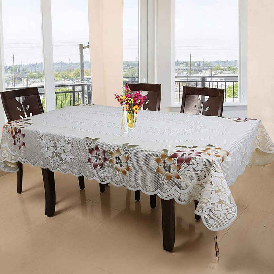 Kuber Industries Floral Cotton 6 Seater Dinning Rectangular Table Cover - Cream (CTKTC03517)