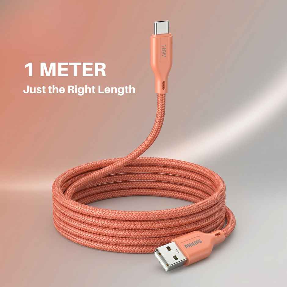 Philips 18W USB A to Type C Fast Charging Cable | DLC4130AR94 | Coral Reef | 1 m