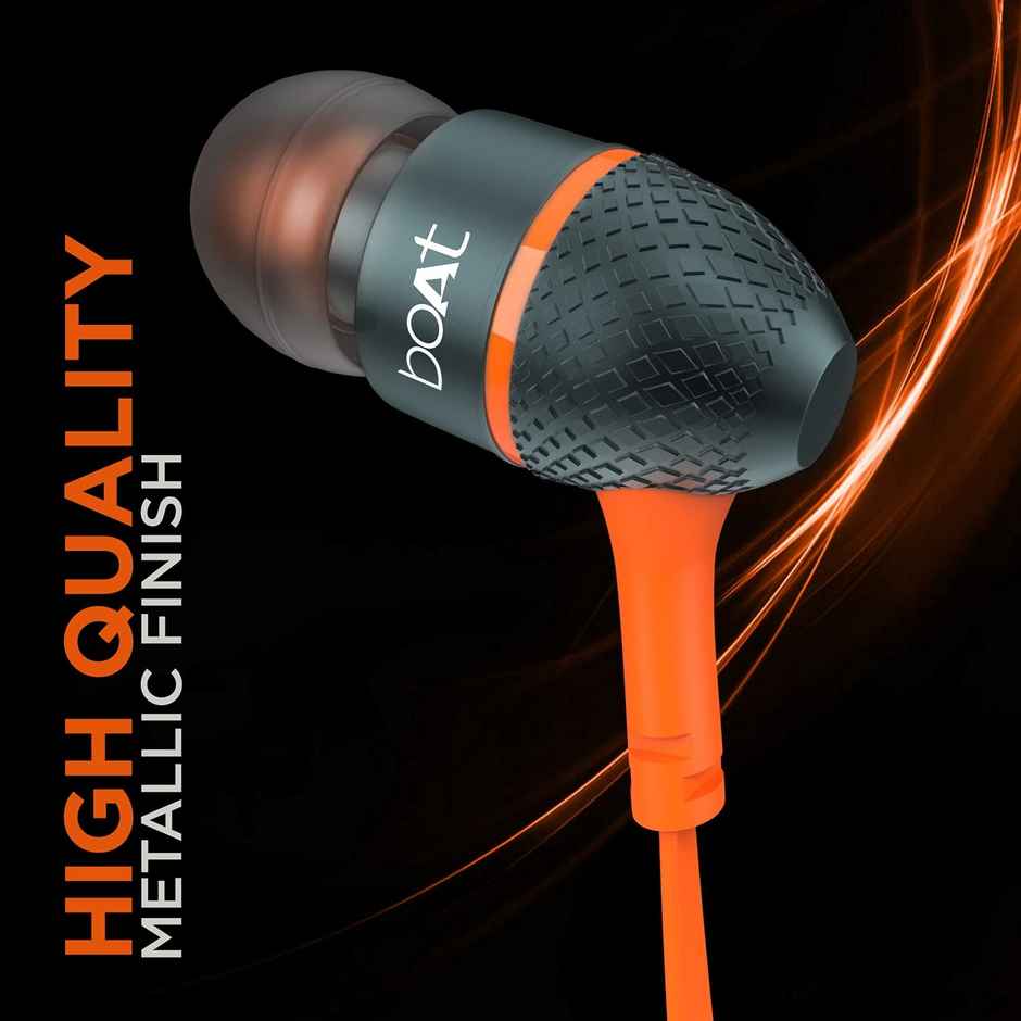 boAt Bassheads 220 in-Ear Wired Headphones with Mic, 3.5mm Audio Jack - Molten Orange