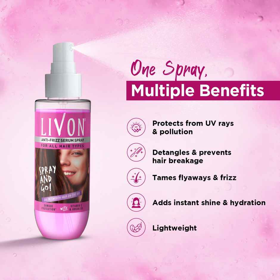 Livon Shake & Spray Serum for on-the-go hair | Provides instant shine & frizz control