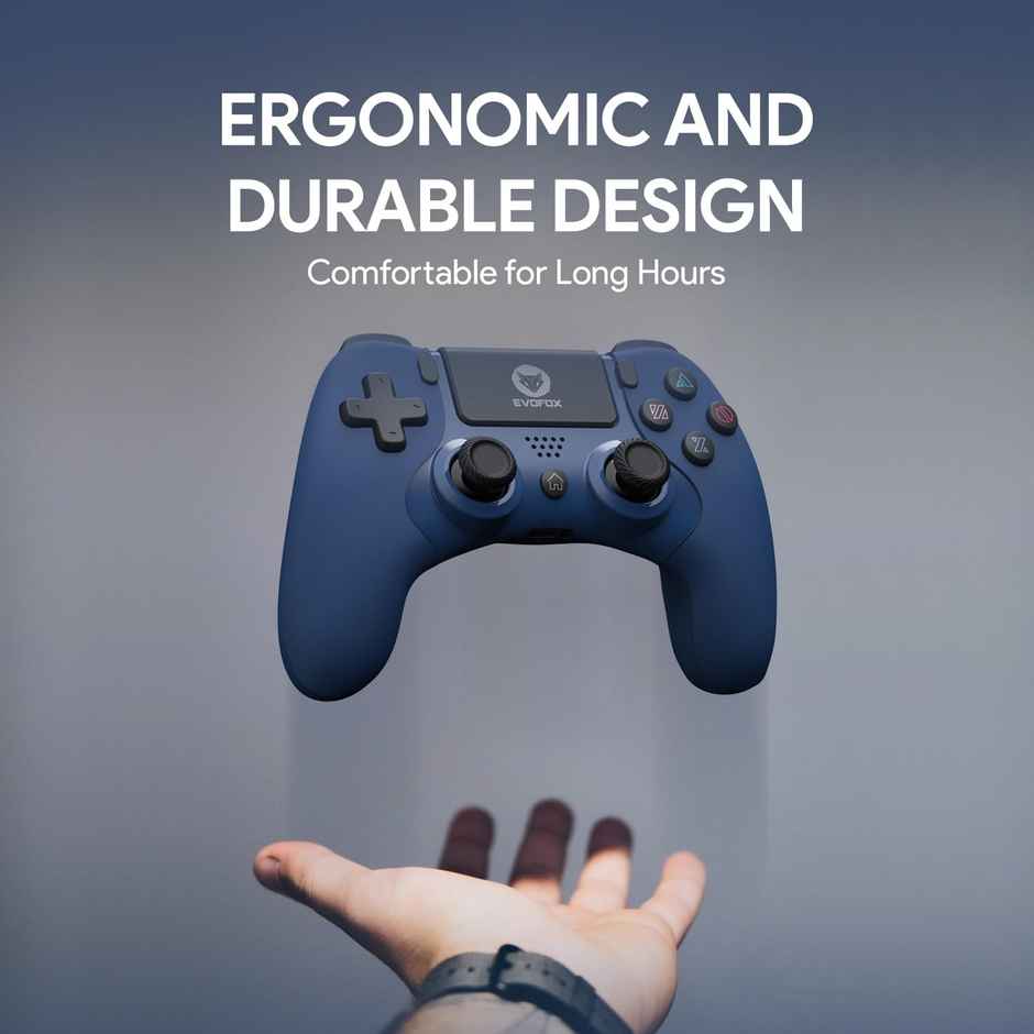EvoFox Elite Play ps4 controller dualshock 4, iPad & iPhones | Bluetooth 5 | Dual Vibration | 6 Axis Gyro Sensor | 10 Hours of Game Play | Touch Panel | Built in Speaker | 3.5 mm Headset Port - Blue