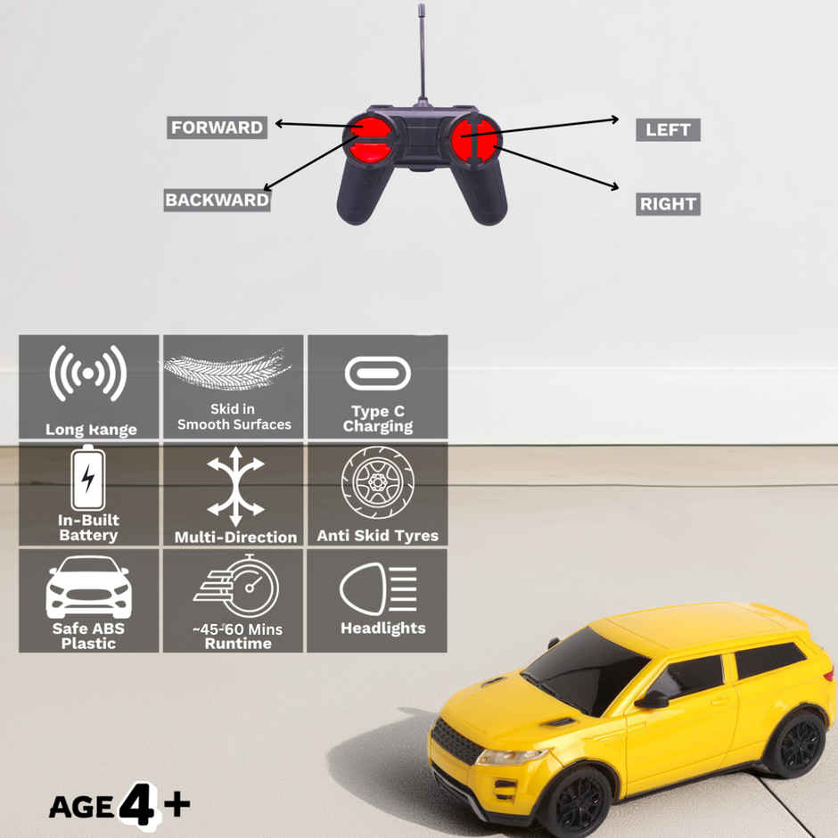 Race N Roll 1:24 Rechargeable Hi Speed Mini Remote Control Car - Rov Yellow