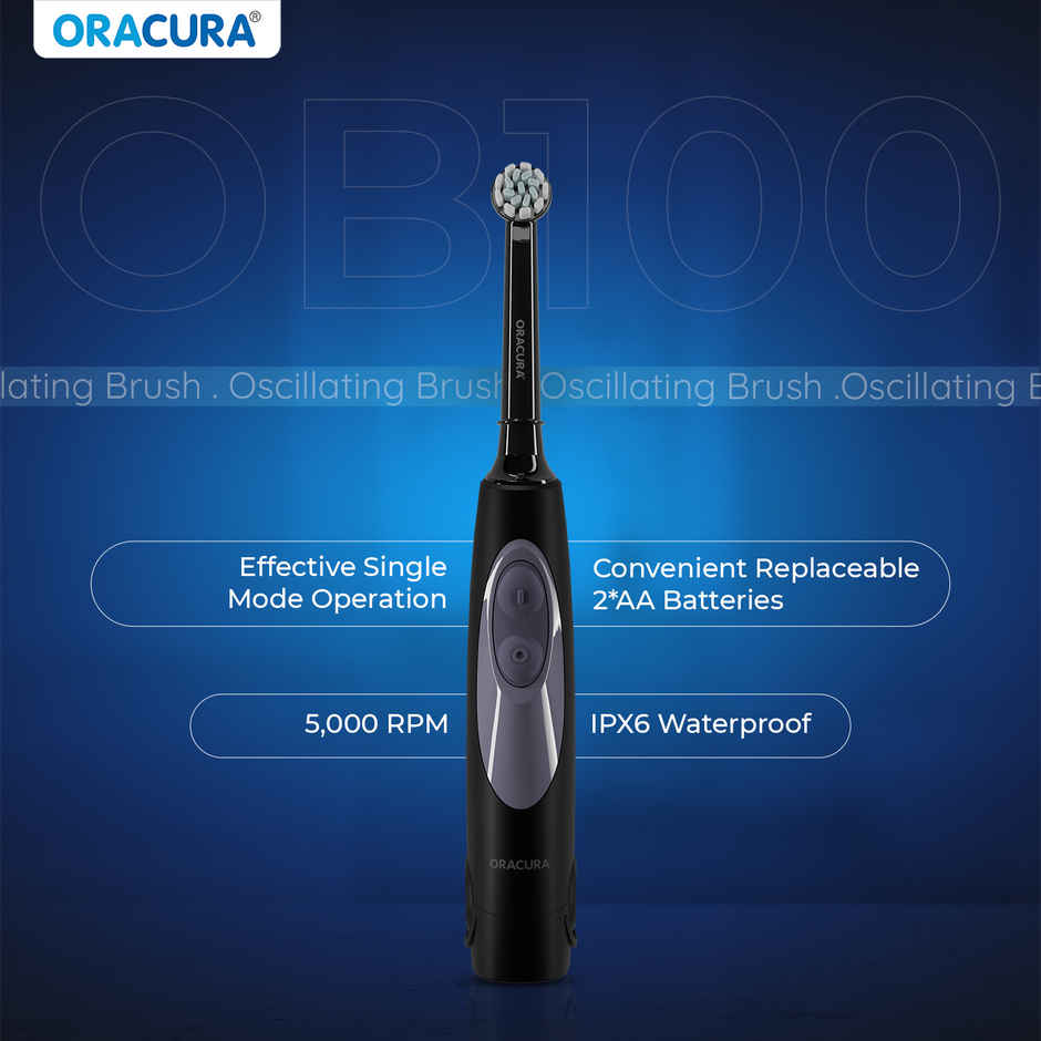 Oracura OB100 Battery Operated Oscillating Electric Toothbrush Black