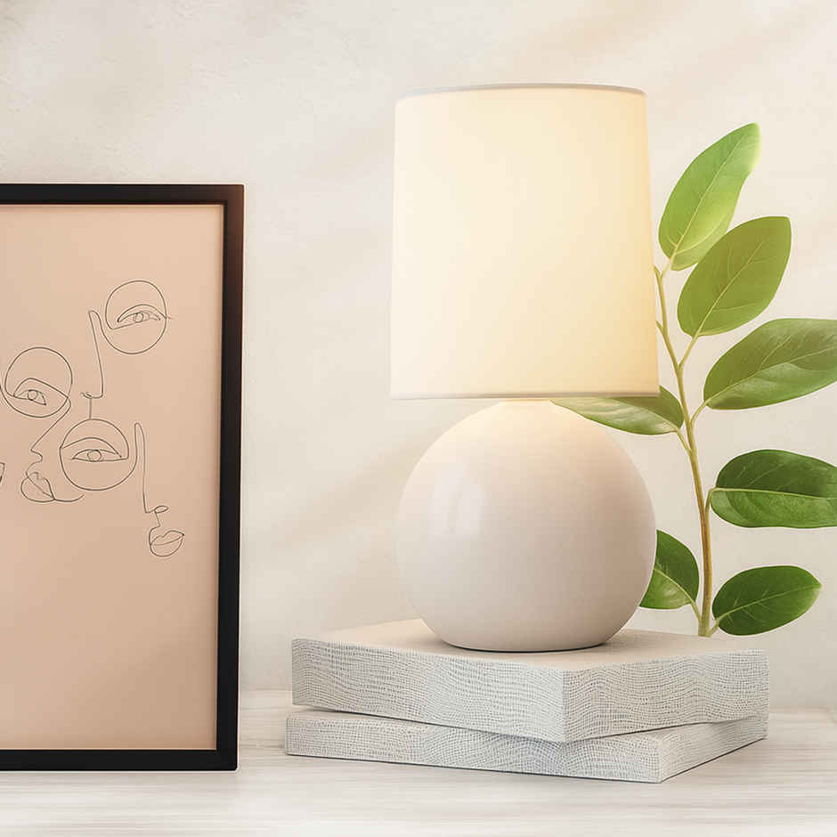 Homesake Classic Ceramic Bedside Table Lamp | Farmhouse Nightstand Lamp | White