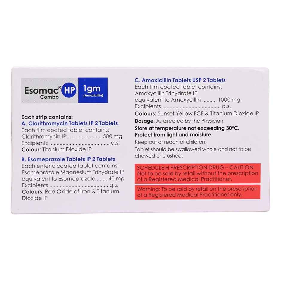 Esomac HP 1000mg/500mg/40mg Tablet Combikit