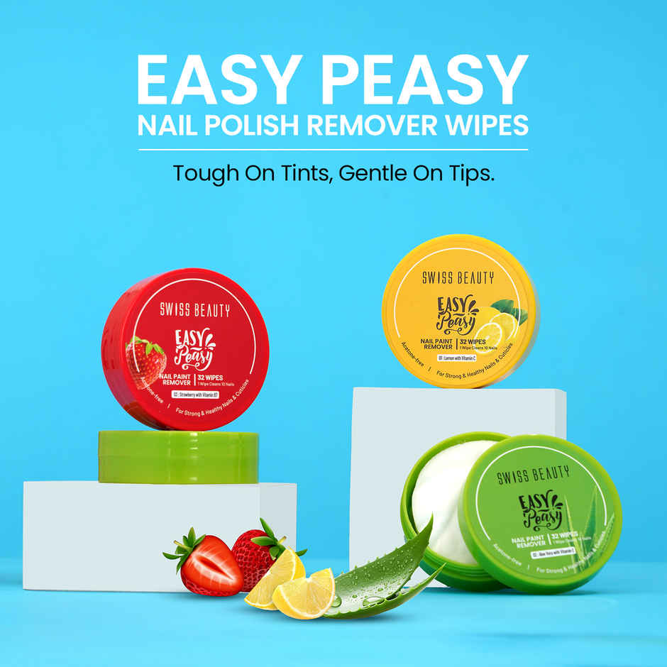Swiss Beauty Easy-Peasy Nail Polish Remover Wipes | Acetone-Free | 01 Lemon with Vit C