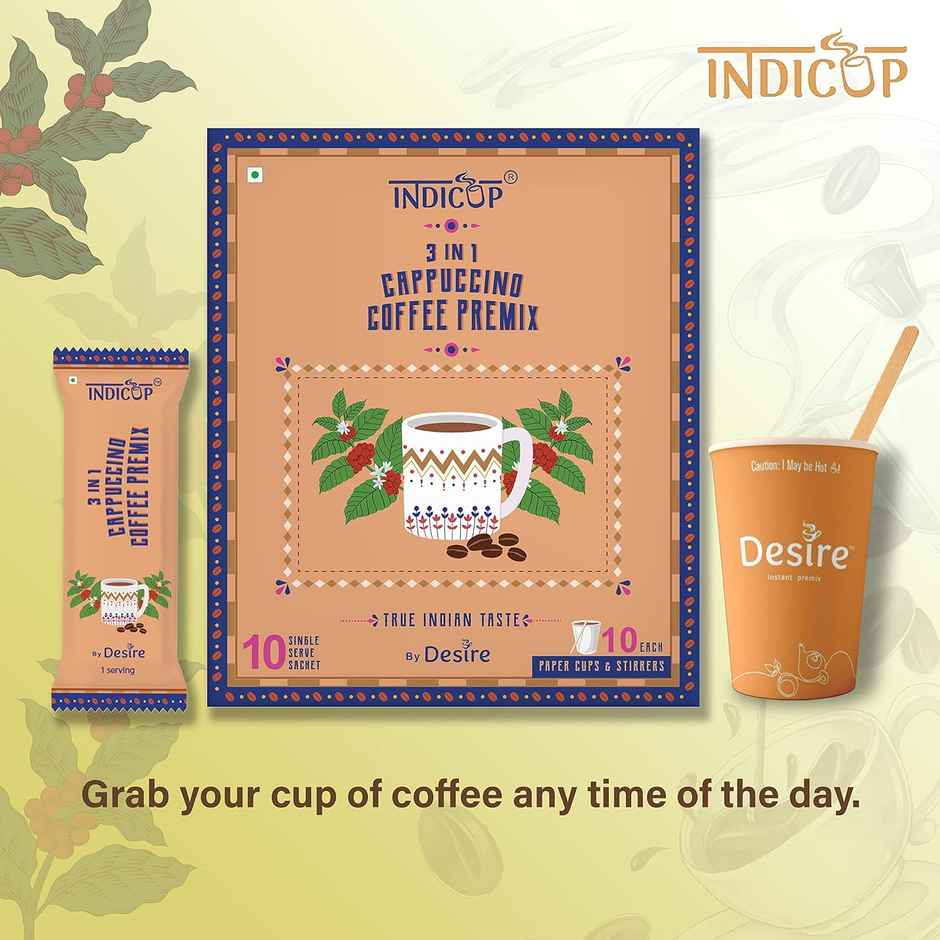 Indicup Coffee Powder 3 In 1 Cappuccino Medium Roast Instant Coffee Premix