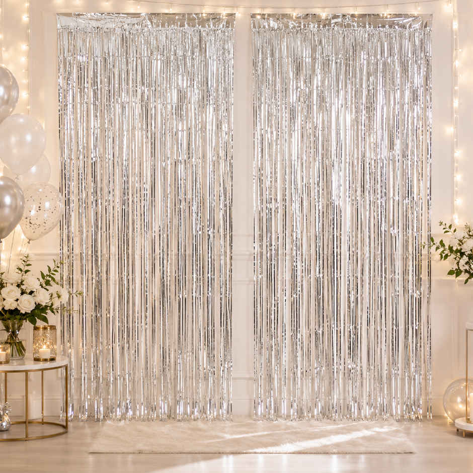 Silver Foil Curtain | Pack of 2 | Party Propz