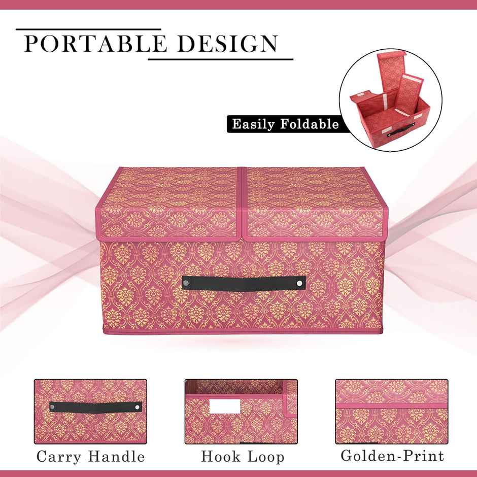 Kuber Industries Golden-Printed Small Foldable Wardrobe Organizer with Double Lid | Maroon