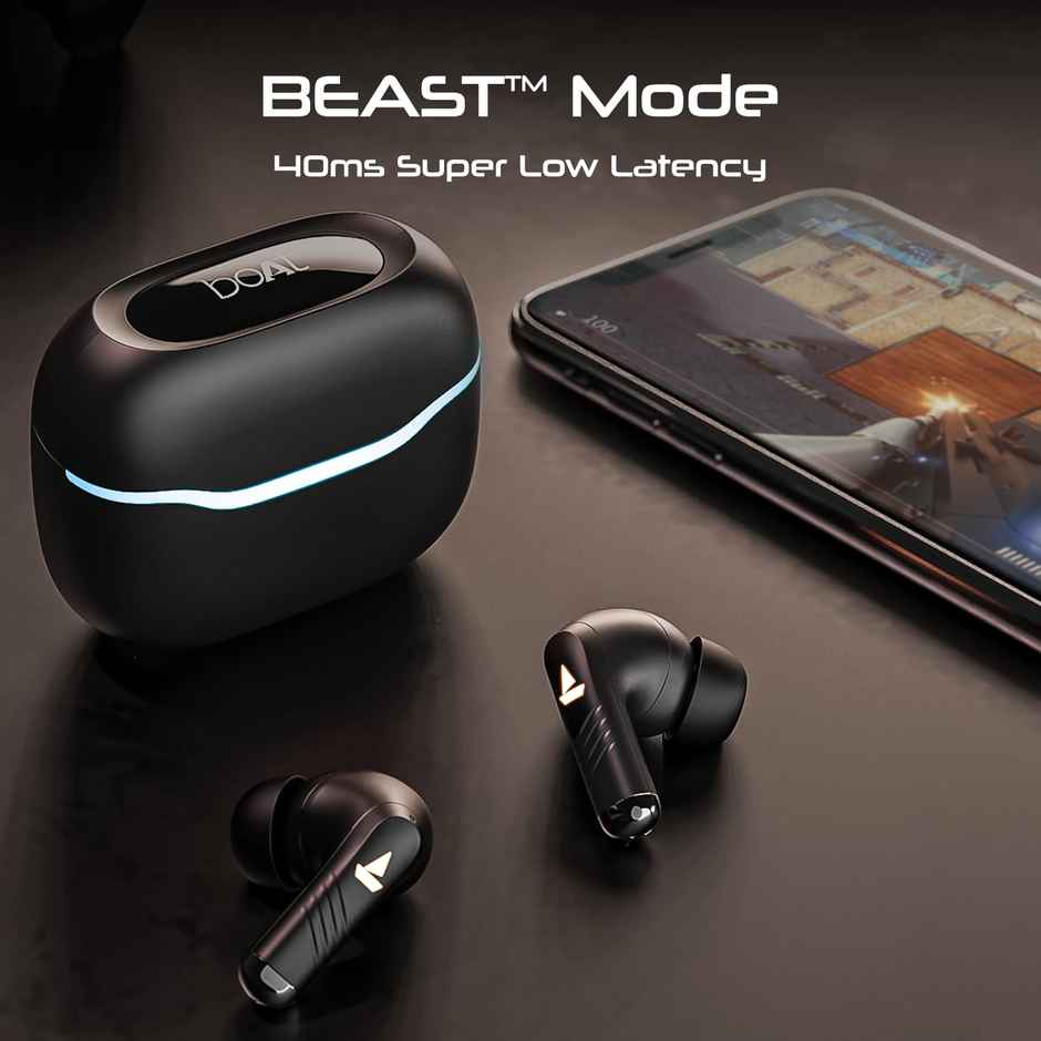 boAt Immortal 125 TWS Earbuds for Gaming w/ 40H Playtime, BEAST Mode & RGB LEDs (Black Sabre)