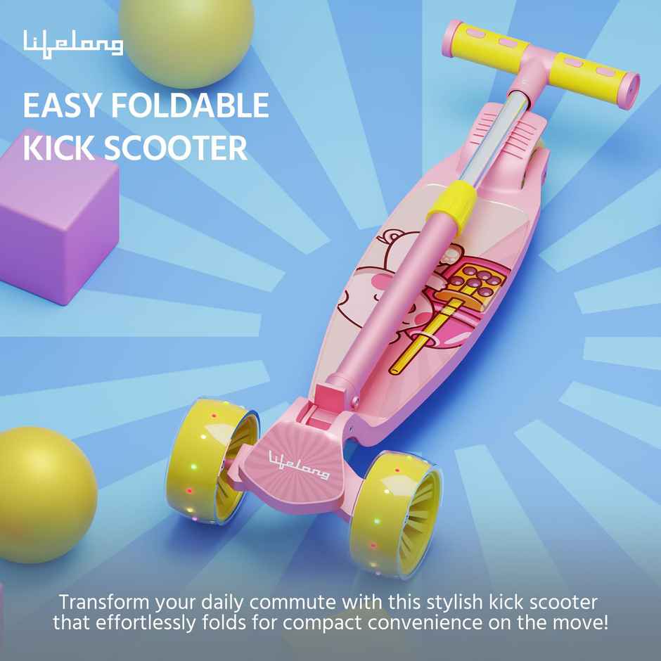 Lifelong Scooter For Kids 3+ Yrs Foldable LED Wheels & Adjustable Height Capacity 50Kg LLKS13