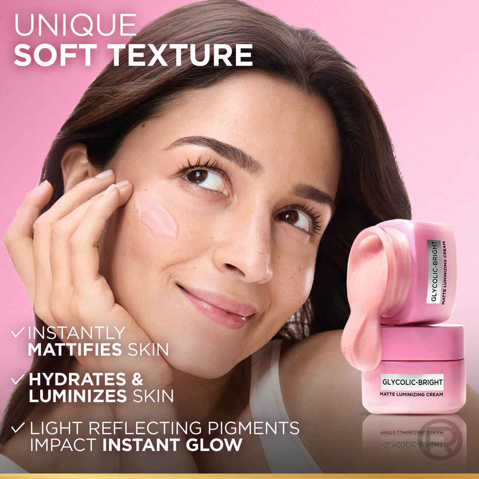 L'Oreal Paris Glycolic Bright Matte Luminizing Cream | Instant Glow Booster | Fades Dark spots