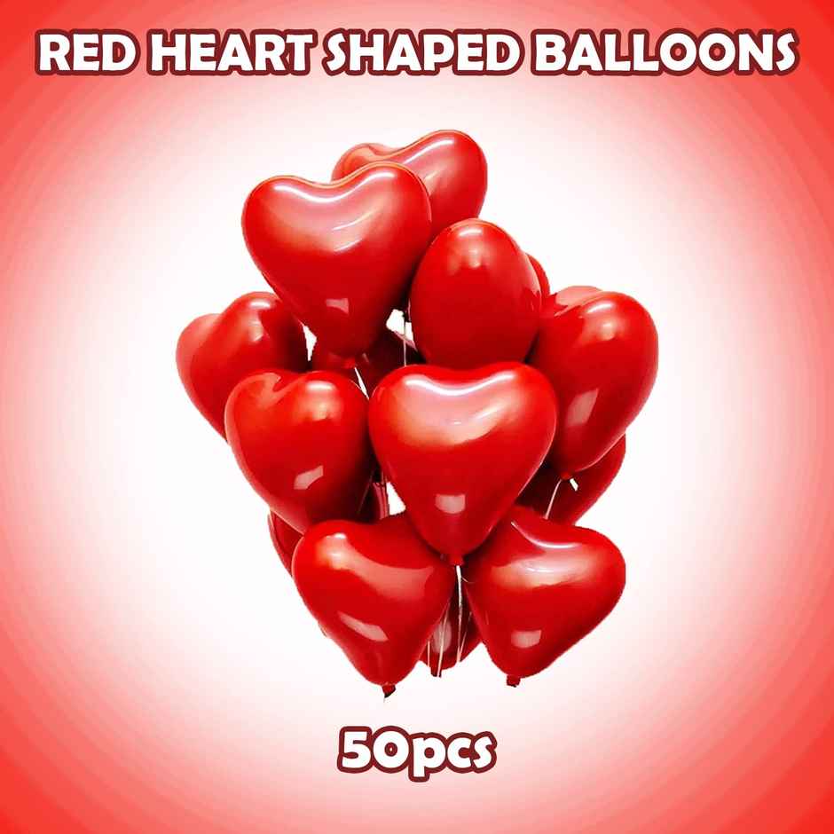 Red Heart Balloons For Decoration | Latex Heart Balloons | Pack Of 50 | Party Propz