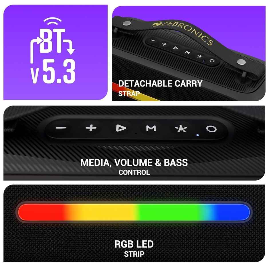 Zebronics Sound Feast 80, Portable Bluetooth Speaker, 20 Watts, Upto 14h Backup, Bluetooth