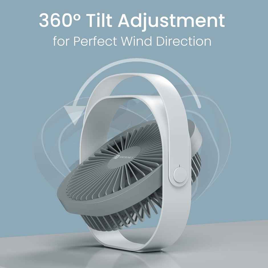 Portronics CoolCube Desktop Fan with 2400 mAh Battery | Type-C Charging | White