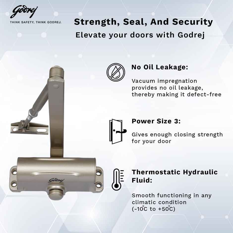 Godrej Hercules Door Closer | Wooden, Aluminum & Metal Doors | 2-Speed | Gold Finish