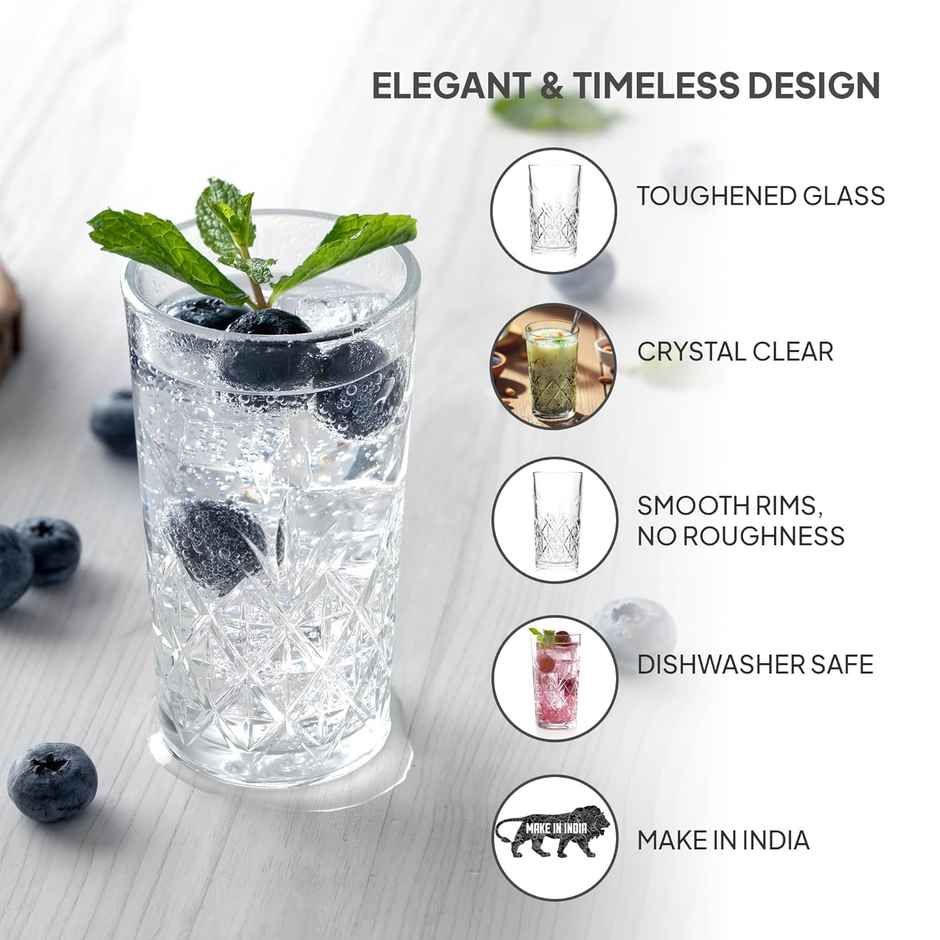 Cello Classix Tumbler Glass Set | Glass Tumblers for Water, Juice & Mocktails | Clear - 275 ml