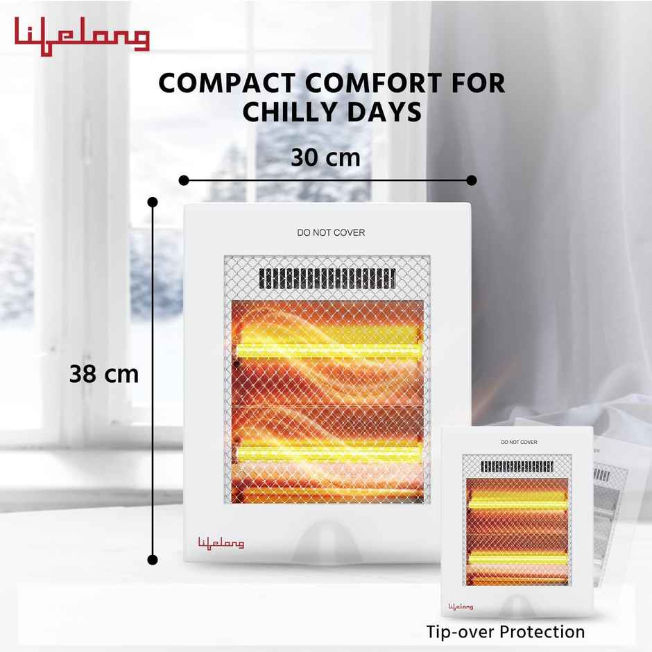 Lifelong LLQH922 Regalia 800 Watts Quartz Room Heater for Home with 2 Power settings, 2 Rod Heater for Room, Cord Length 1.5 Meter - White