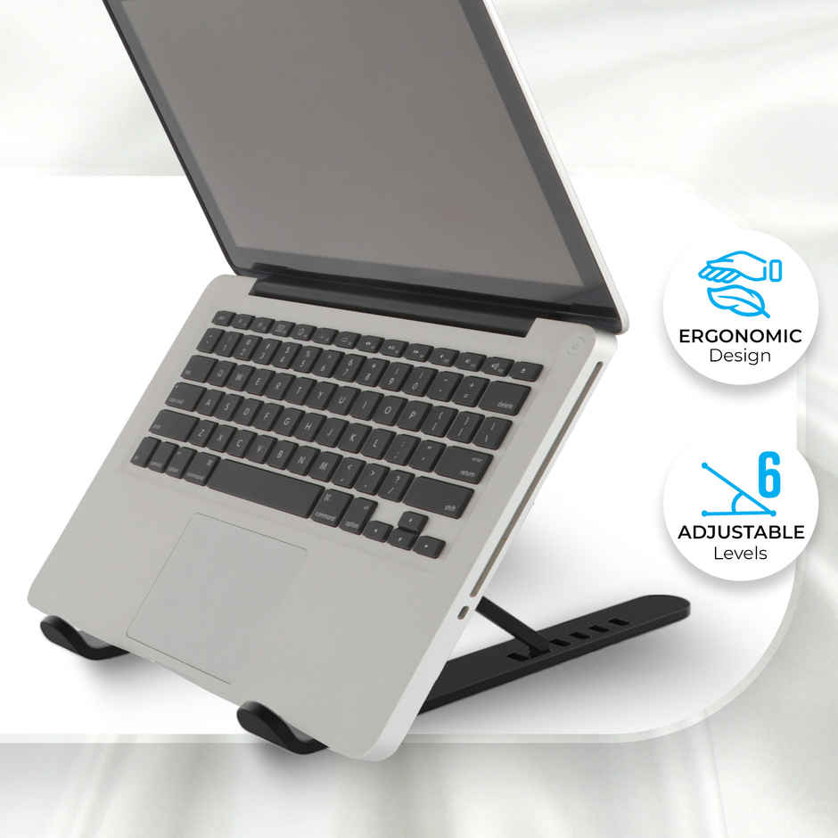 Zebronics -NS1000 Laptop Stand Featuring Foldable Design, Anti-Slip Silicone Rubber Pads, Supports Maximum of 5kgs Weight, 6 Adjustable Levels - Black