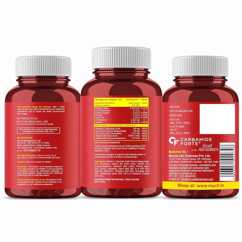 Carbamide Forte Chelated Iron Supplement for Women and Men | Folic Acid Tablets for Pregnancy