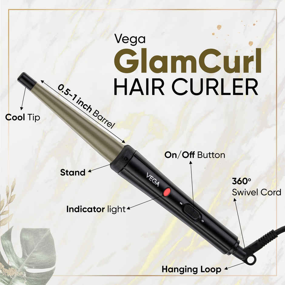 Vega Glamcurl Hair Curler For Women With 13mm-25mm Barrel Ceramic Coated
