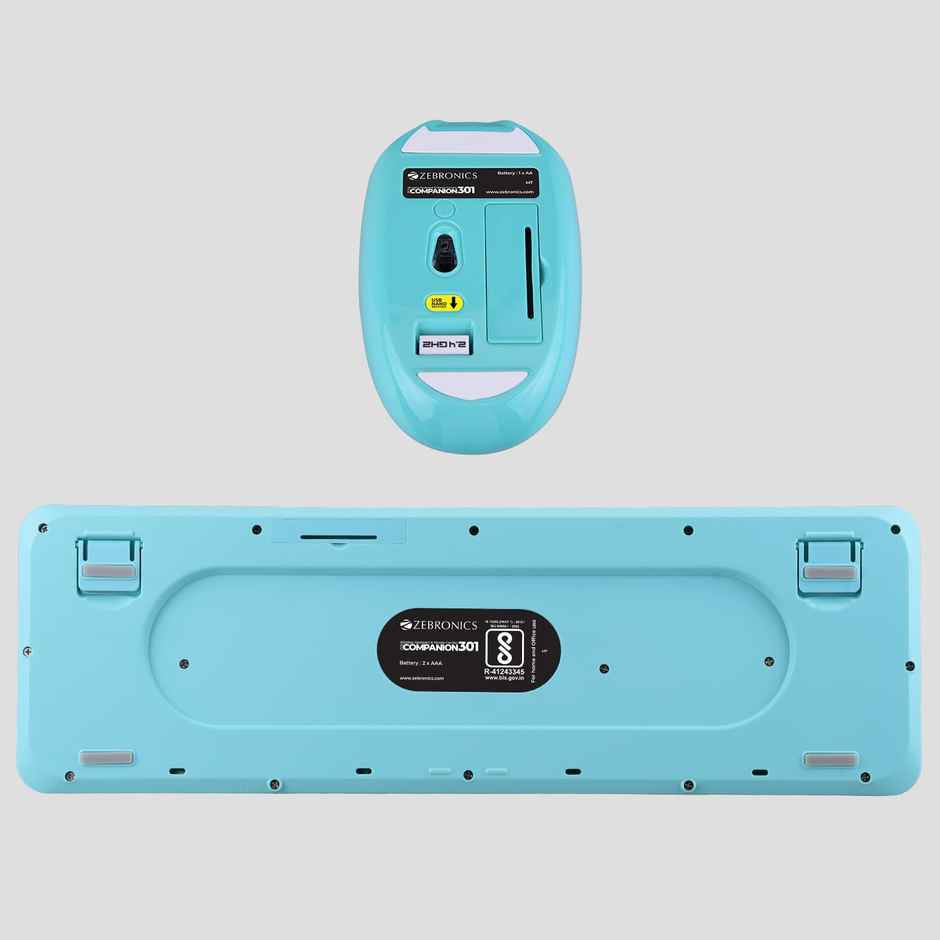 Zebronics Companion 301 2.4Ghz Wireless Keyboard & Mouse Combo With Uv Printed (Aqua Green)