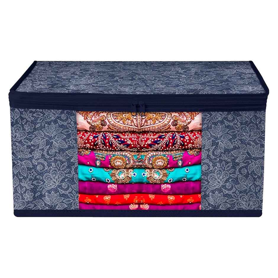 Kuber Industries Flower Printed Saree Storage Bag with Visible Window|9 Inch|Pack of 6|Navy Blue