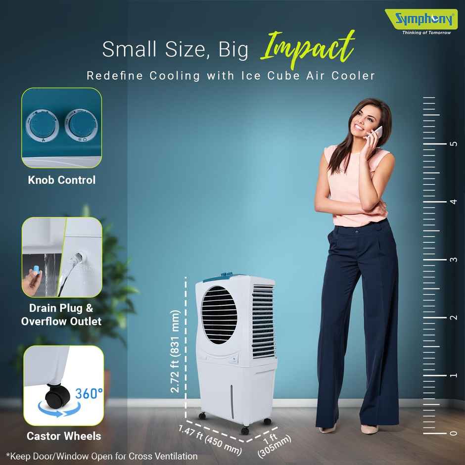 Symphony 27 L Room/Personal Air Cooler White, Blue, Ice Cube 27