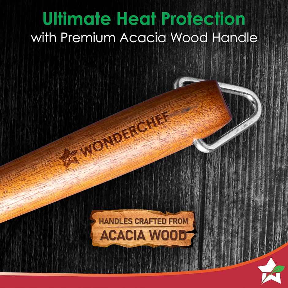 Wonderchef Pre-Seasoned Ferro Light 24Cm Kadhai | 2.3L | Acacia Wooden Handles