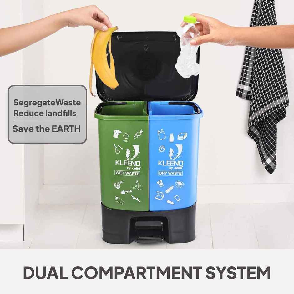 Cello Duo Plastic Step-On Pedal Dustbin for Wet and Dry Waste | 2 In 1 Dustbin Trash/Garbage Bins