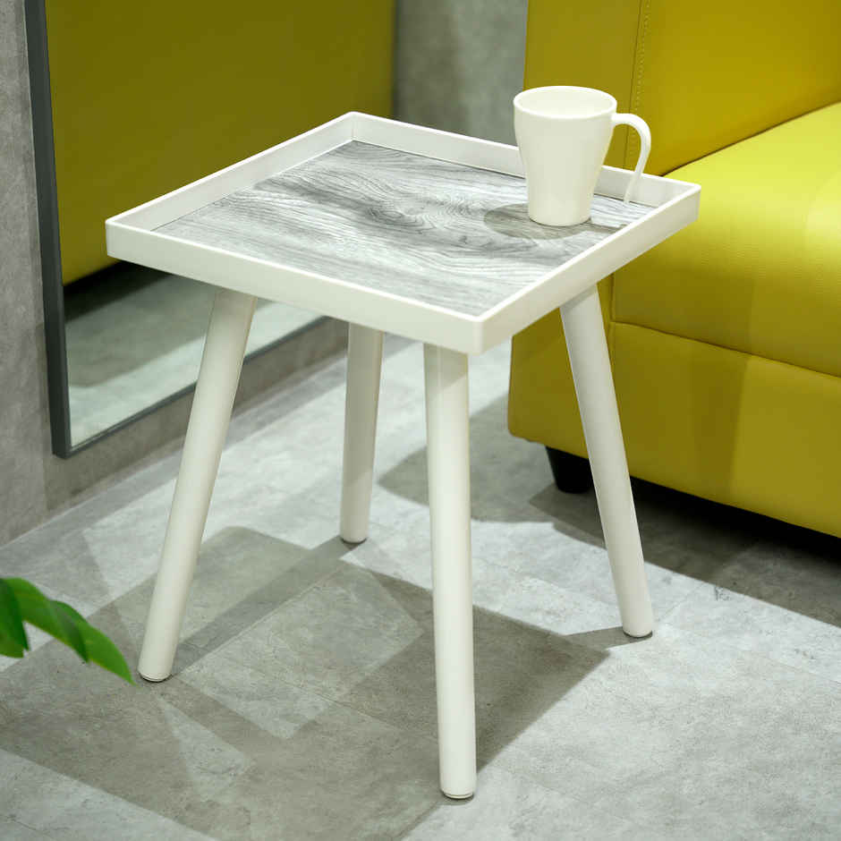 Nayasa Square Side Table Plastic Bedside Table | Grey