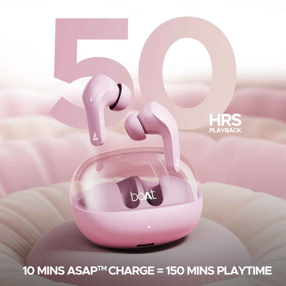 boAt Airdopes 311 Pro in Ear TWS Earbuds with mic, ANC, 50H Battery, Fast Charge, Dual Mics ENx Tech, Transparent LID, Low Latency, IPX4, IWP Tech, BT v5.3 - Lavender Rush Pink