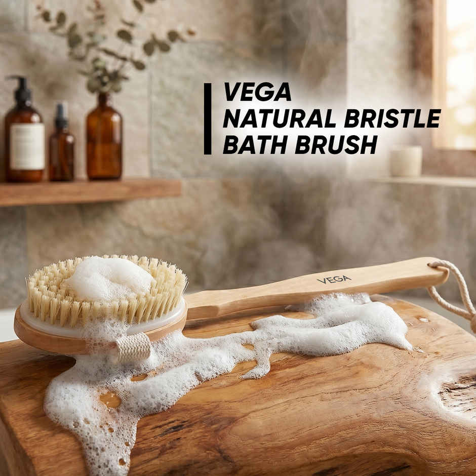 Vega Soft Bristle Bath Brush With Long Handle | Wood | Wooden